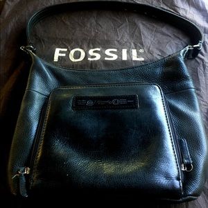 Black leather fossil bag